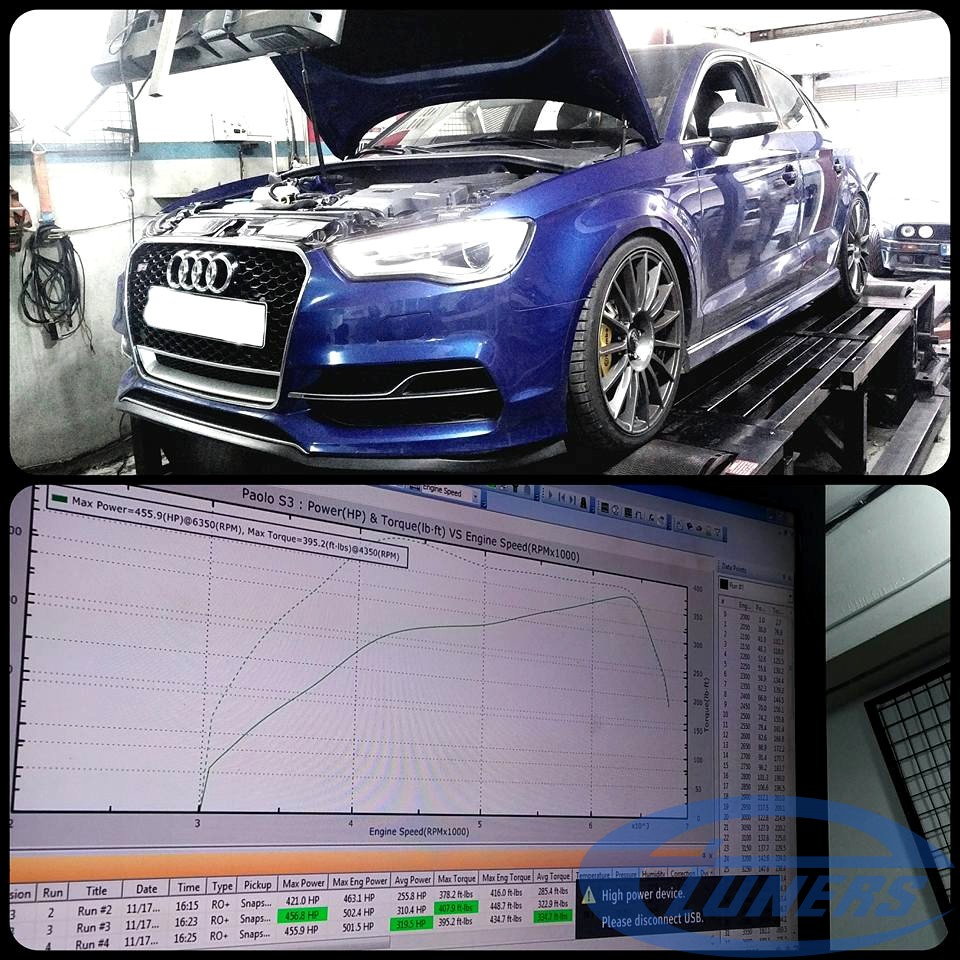 Audi S3 8V 2.0 TFSI with TTE525 on dyno - Etuners stage5 ECU remap for 98RON + WMI