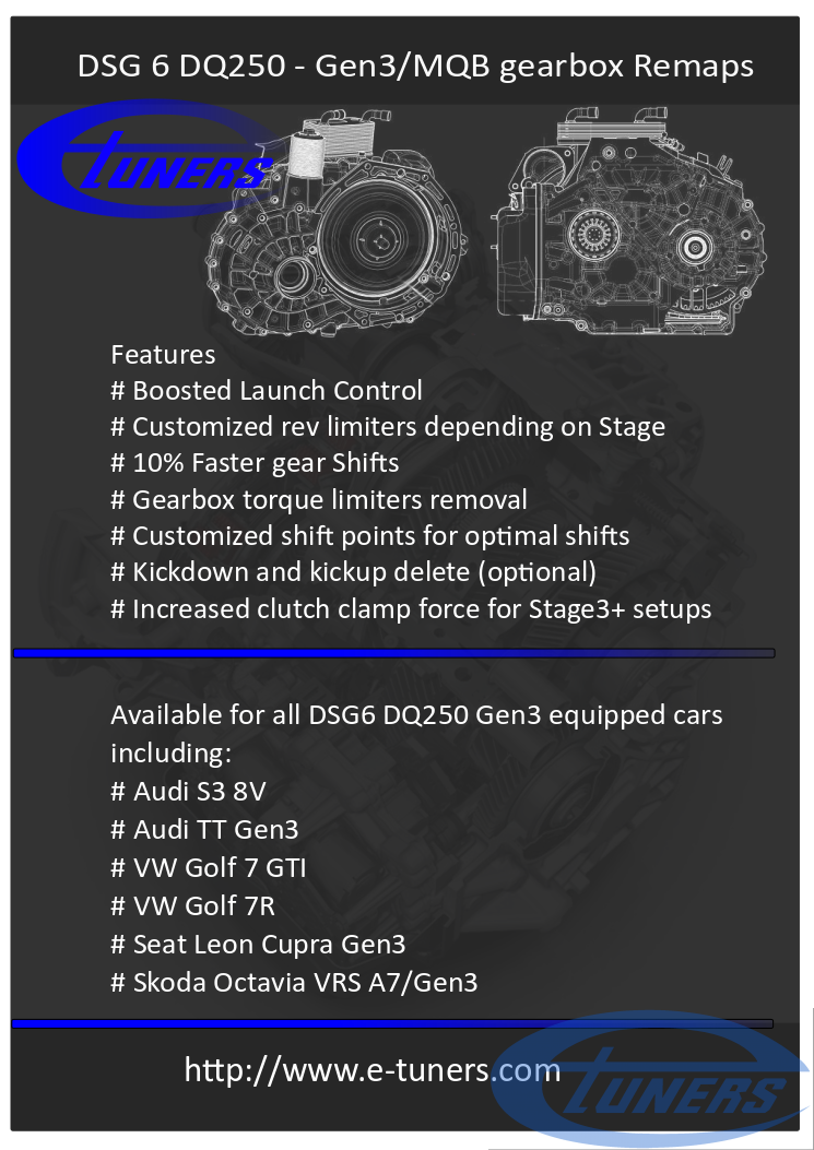 Temic DSG6 DQ250 Etuners gearbox remaps available for the Gen3/MQB platform