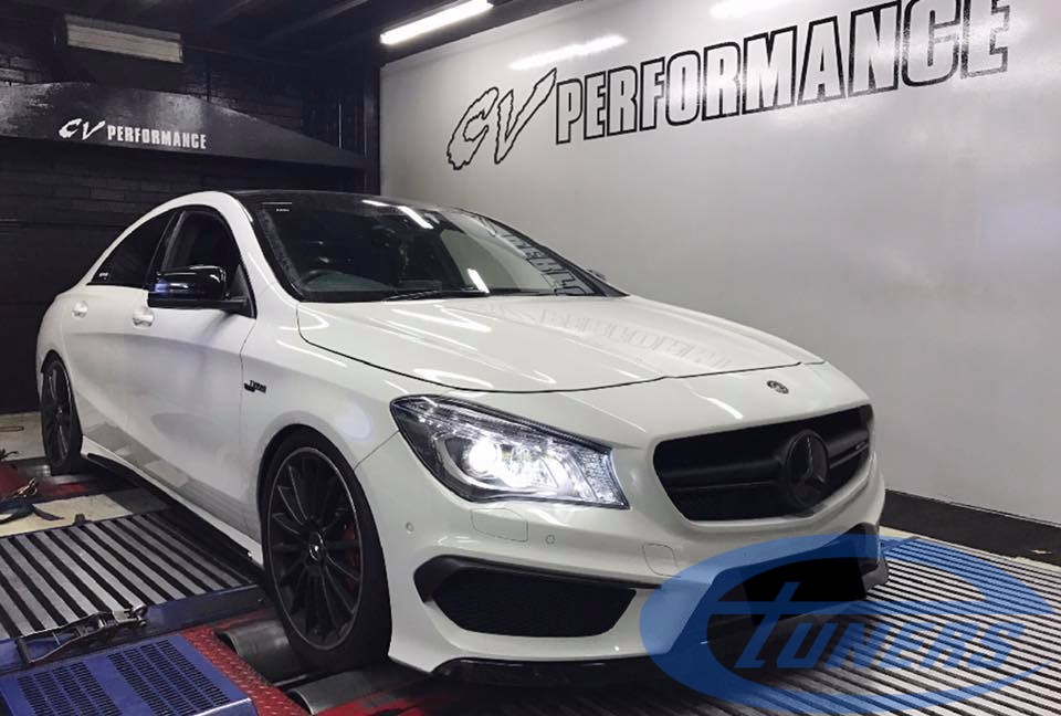 CLA45 AMG Hybrid turbo on dyno with an Etuners custom ECU remap